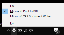 change default printer from system tray in windows 10