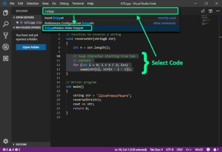 create code snippets in VS Code