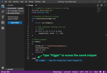 code snippets in VS Code