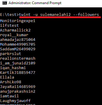 get followers on command prompt terminal