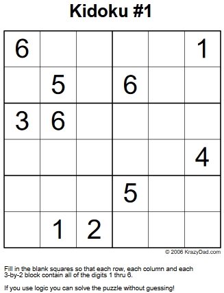 6x6 Easy Sudoku Puzzles Printable