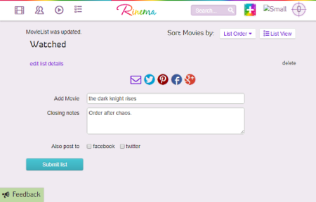 manage your watched movies list online for free