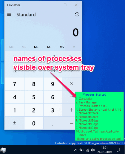 names of processes visible over system tray