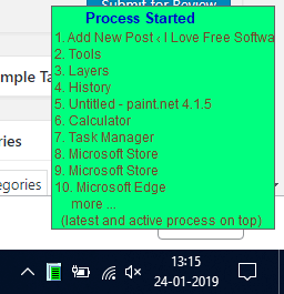 pop up menu showing process name