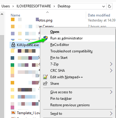 run killupdate.exe as administrator