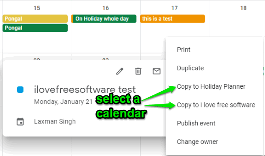 select a calendar