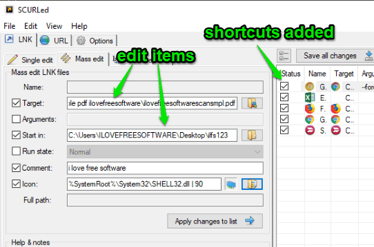 use left section to edit items