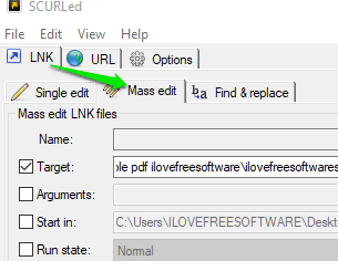 use lnk and mass edit tabs