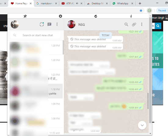 whatsapp visible in a pop-up