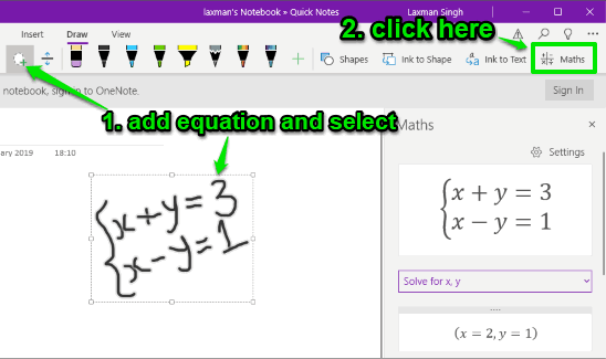 write and select equation and use maths option