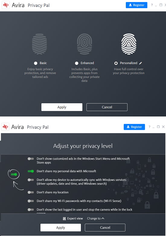 Avira Privacy Pal privacy level mode