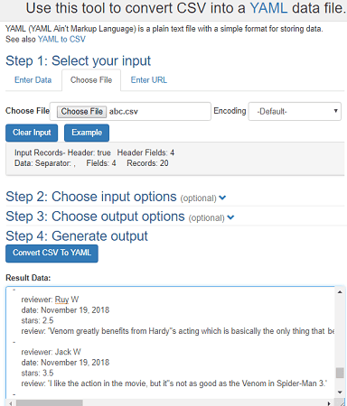 CSV to YAML converter