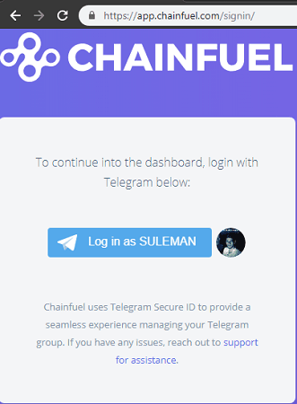 Chainfuel login with Telegram