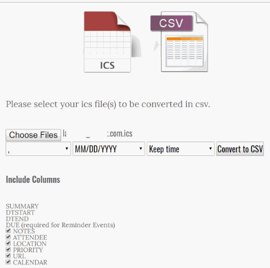 Free ICS to CSV Converter