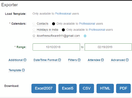 Gcal2Excel