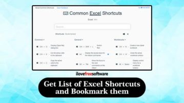 Get list of excel shortcuts and bookmark them