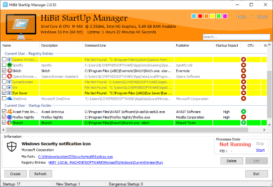 HiBit Startup Manager - Interface