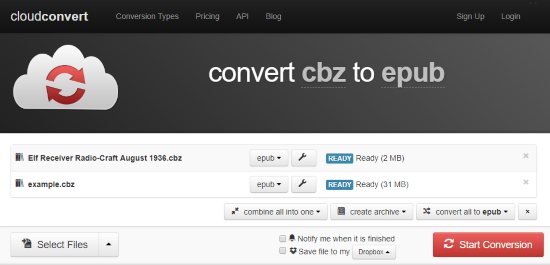 Online CBZ to EPUB converter