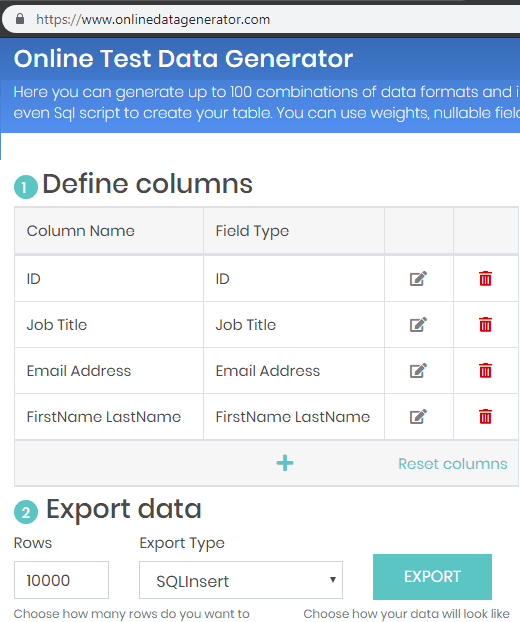 Online Test Data Generator