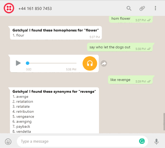 See synonyms, antonym, pronunciation in WhatsApp