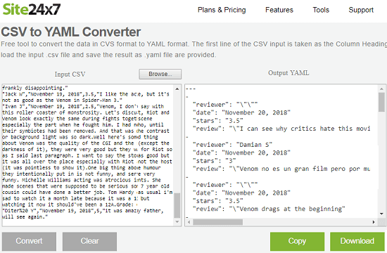 Site24x7 csv to yaml