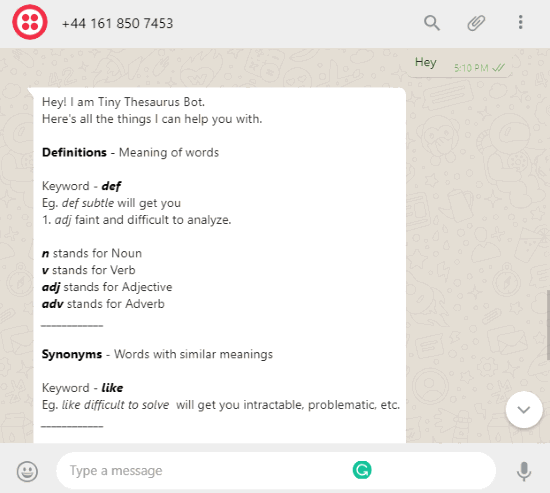 Tiny Thesaurus Bot