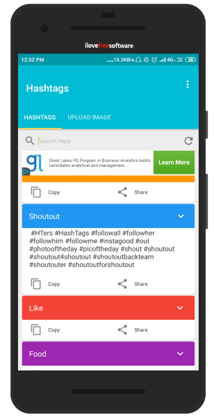 Twitter hashtag generator Android app