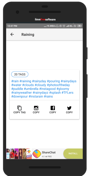 Twitter hashtag generator Android app