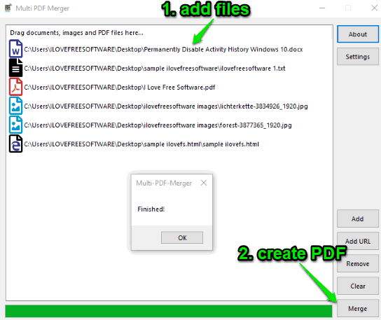 add files and create output pdf