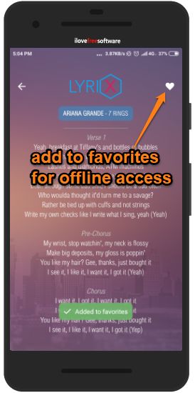 add lyrics to favorites for offline access