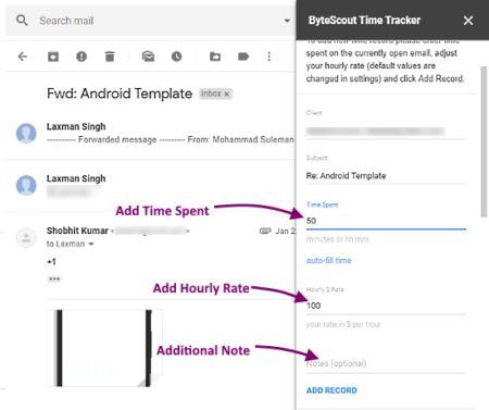 track time spend on gmail for billing