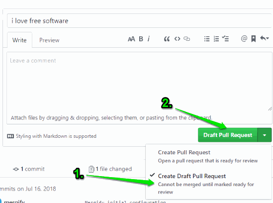 create draft pull request option