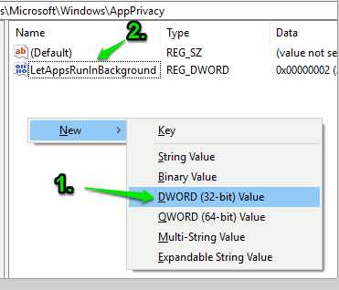 create letappsruninbackground dword value