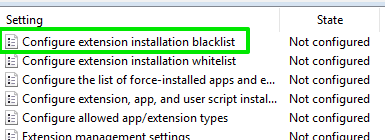 double click configure extension installation blacklist
