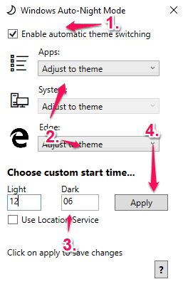 enable automatic theme switching option and set time