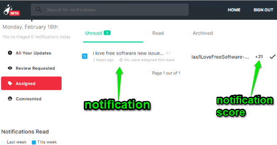 github notification visible in category