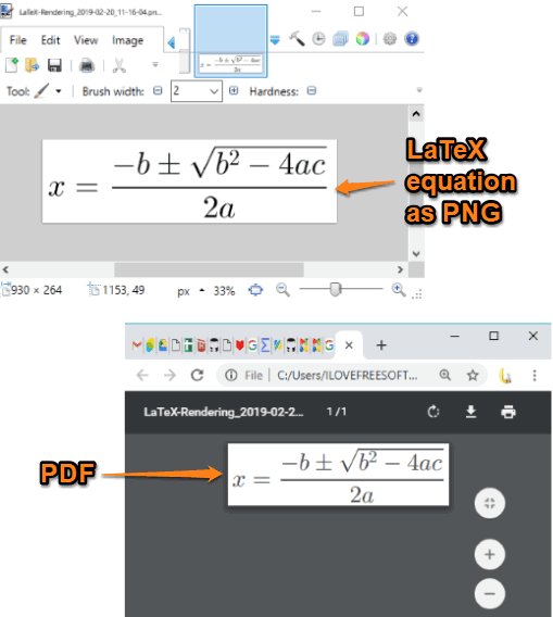 latex equation converted to png and pdf