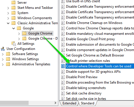open control where developer tools can be used option