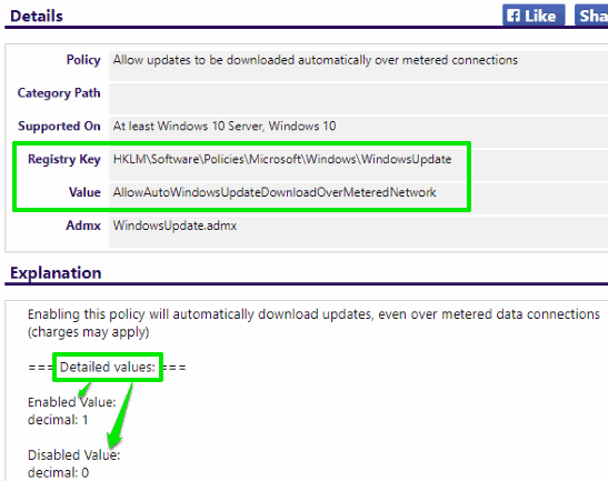 registry key and value and value data for a group policy setting