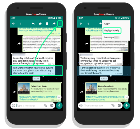 reply privately to WhatsApp group chat