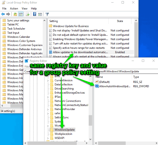 same registry key and a value for a group policy setting visible