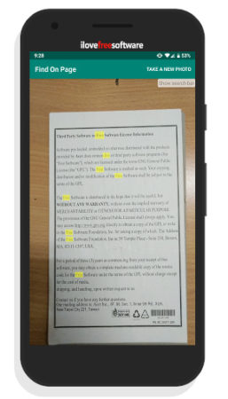 app to search words on printed documents with camera
