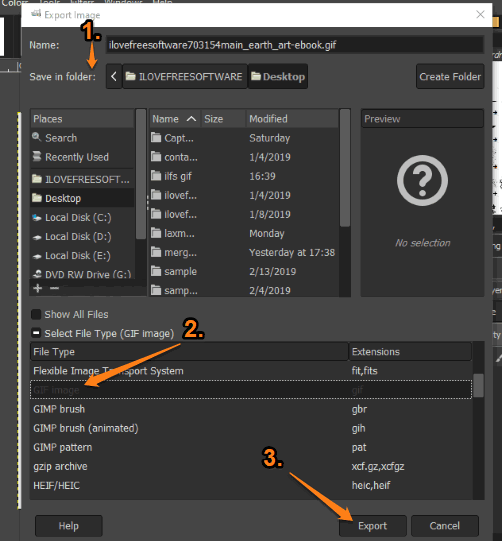 set file type as GIF and export output