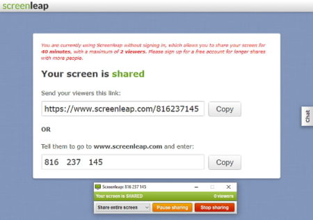 share screen without the need of installing software