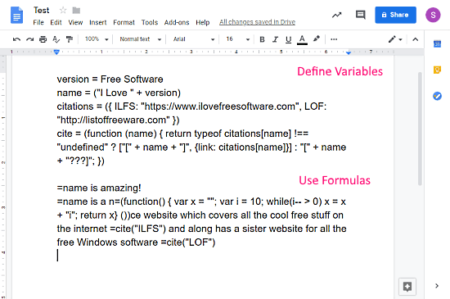 variables in Google Docs