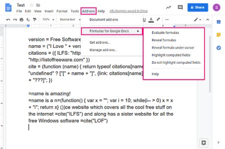 formulas in Google Docs