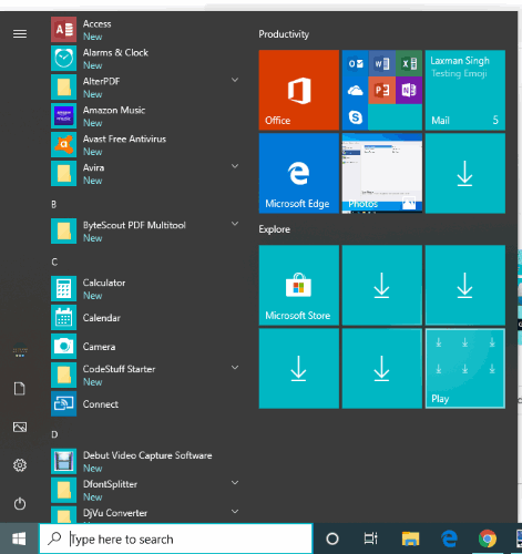 windows 10 start menu reset to default