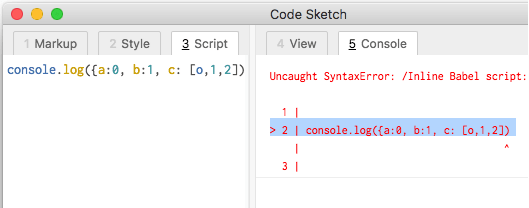 Code Sketch JavaScript debugging
