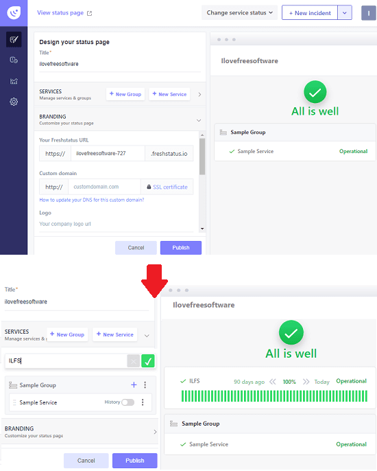 Create status page Freshworks