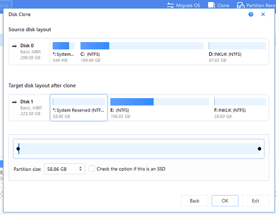 EaseUs Partition manager showing aftermath